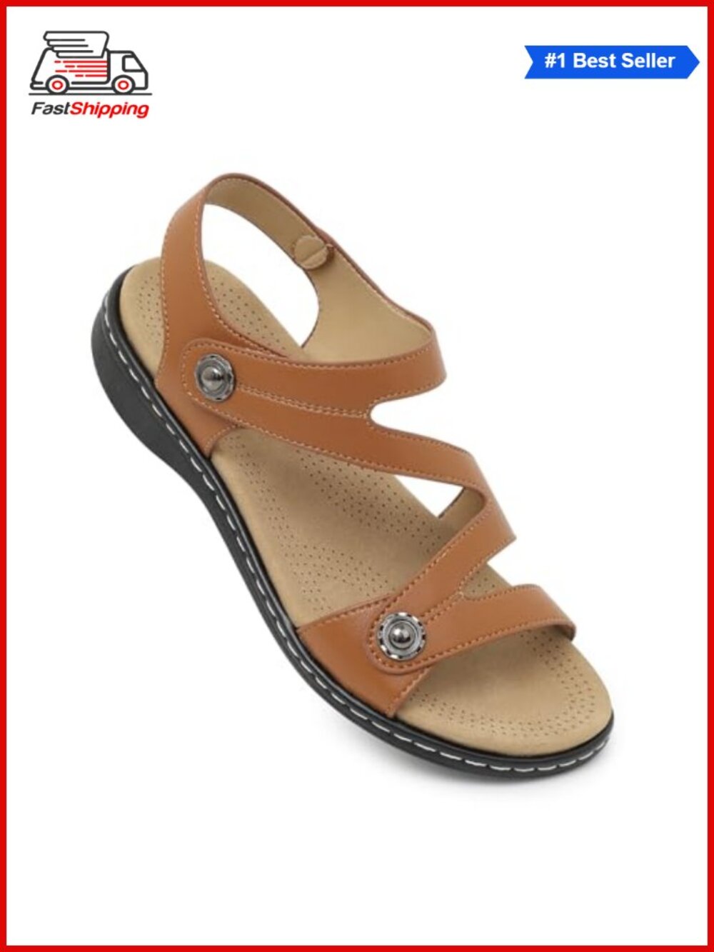 Strappy Flat Sandals Women Dressy Arch Support Orthopedic Faux Leather